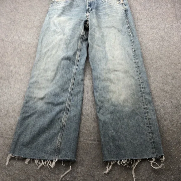 Zara Jeans Womens 8 Blue High Rise Wide Leg Distressed Frayed Hem Denim Pants - Picture 2 of 10